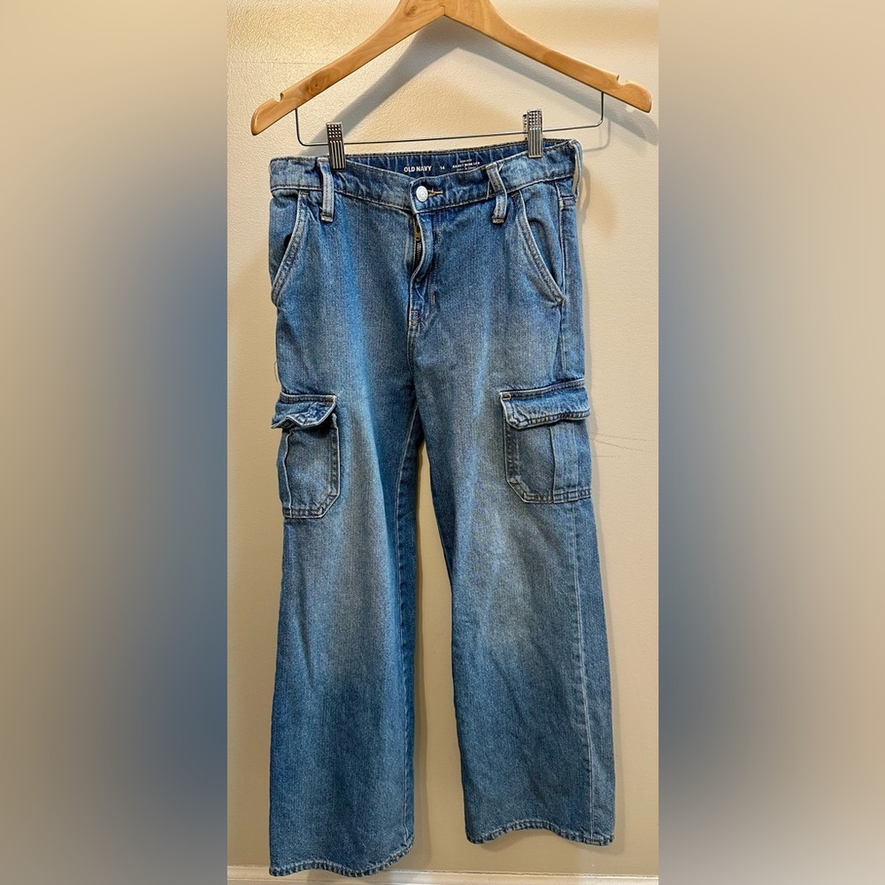 Old Navy High Rise Baggy Wide Leg Cargo Pants Cropped Size XL (14)